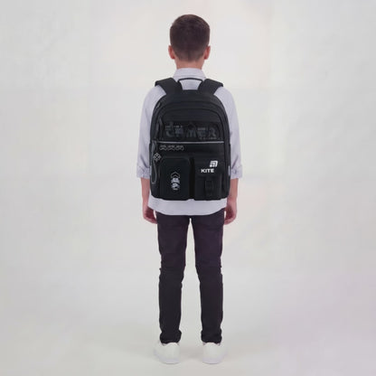 Rucsac școlar ortopedic Kite Gamer, negru, pentru băieți, 6-12 ani
