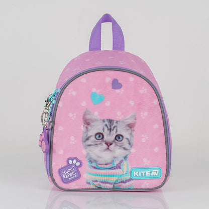 Rucsac preșcolar Kite Studio Pets pentru fete, roz cu pisicuță și panou de pluș