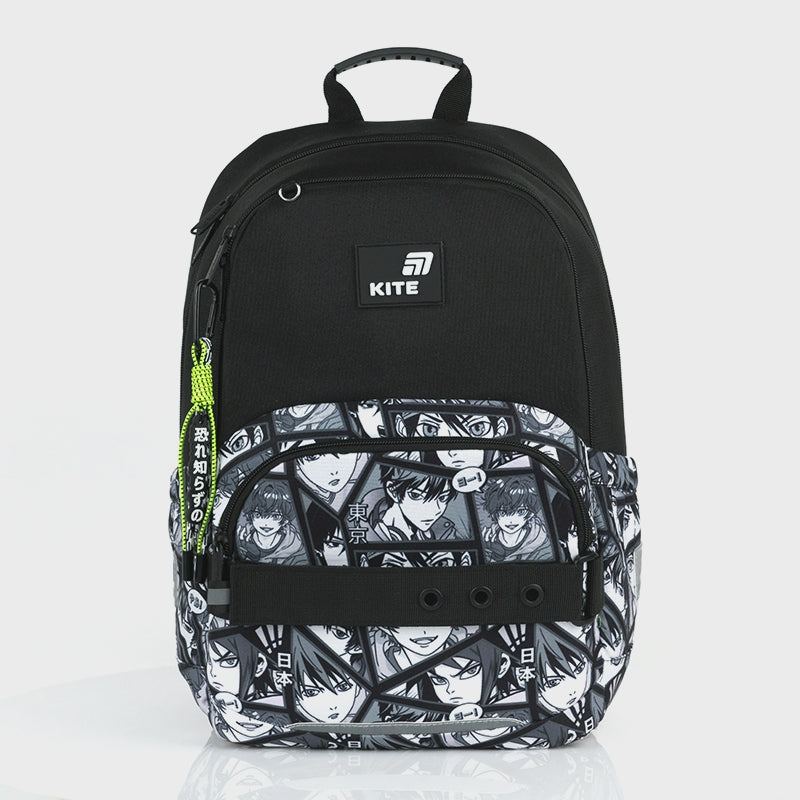 Rucsac școlar ortopedic ușor pentru băieți, negru, cu breloc, Kite Anime Boy