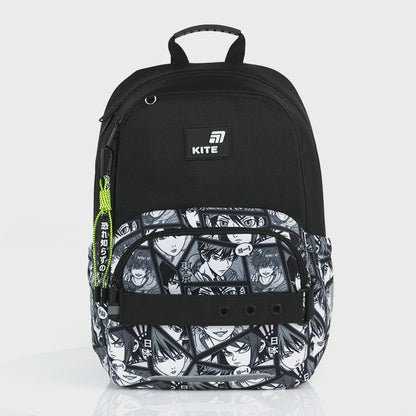 Rucsac școlar ortopedic ușor pentru băieți, negru, cu breloc, Kite Anime Boy