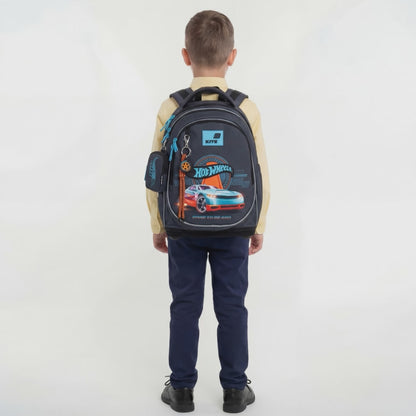 Ghiozdan școlar ortopedic Hot Wheels Kite pentru băieți cu breloc