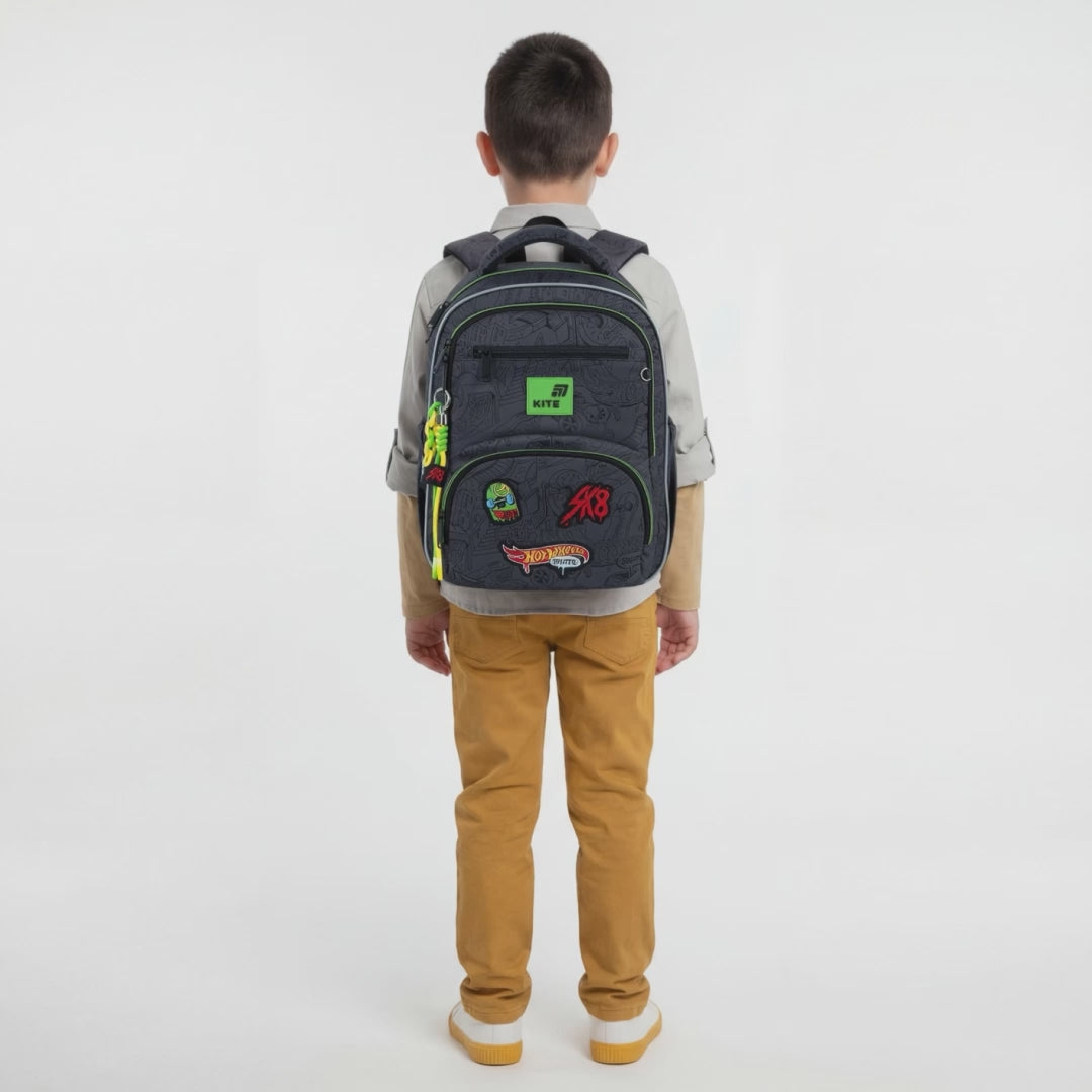 Rucsac școlar Kite Hot Wheels Skate pentru băiat, clasele 1-4, negru, ortopedic, ușor