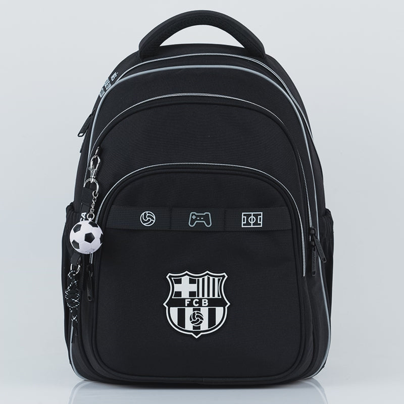 Rucsac școlar negru pentru băieți, clasele 4-6, model de fotbal FC Barcelona, ​​Kite
