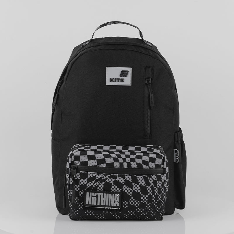 Rucsac școlar negru Kite Education pentru adolescenți Nothing Impossible cu organizator și sistem Air Comfort