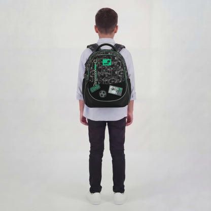 Rucsac școlar ortopedic Kite Good Mood, negru, ușor, pentru băieți, cu petice, pentru școală