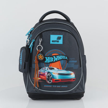 Ghiozdan școlar ortopedic Hot Wheels Kite pentru băieți cu breloc