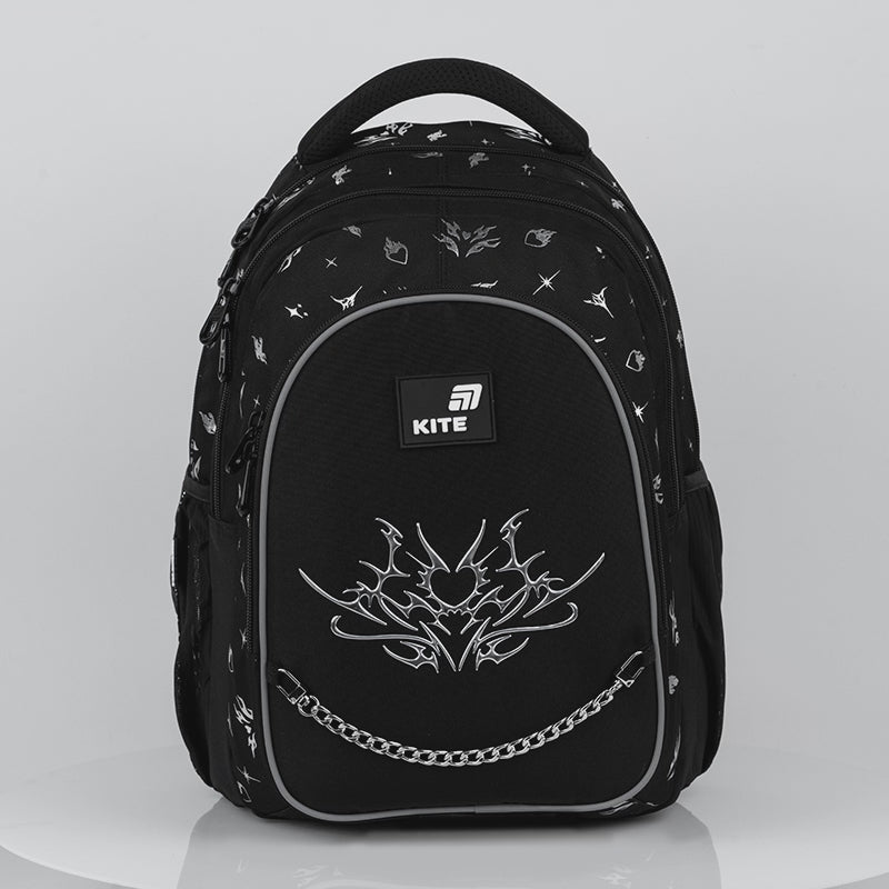 Rucsac școlar ortopedic Kite Gothic Elegance pentru fete, negru, cu lanț