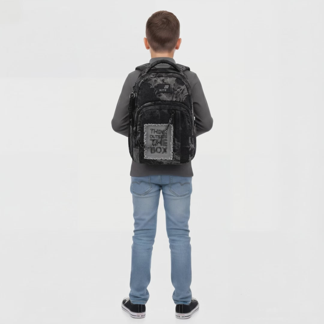 Rucsac Kite Denim Core Black pentru băieți 9-12 ani cu lanț