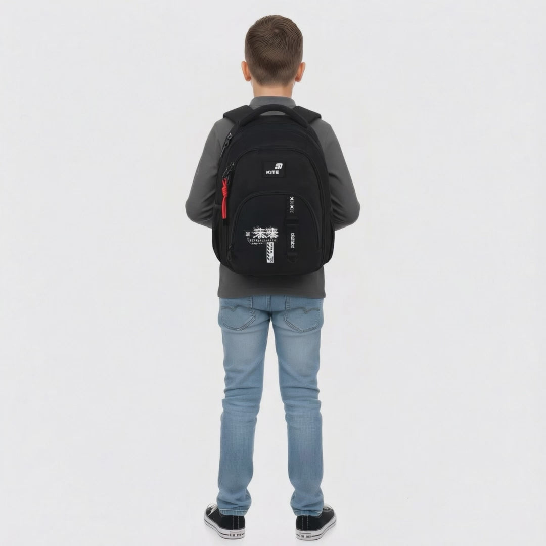 Rucsac școlar ortopedic Kite Anime Boy pentru băieți, negru, cu mai multe compartimente