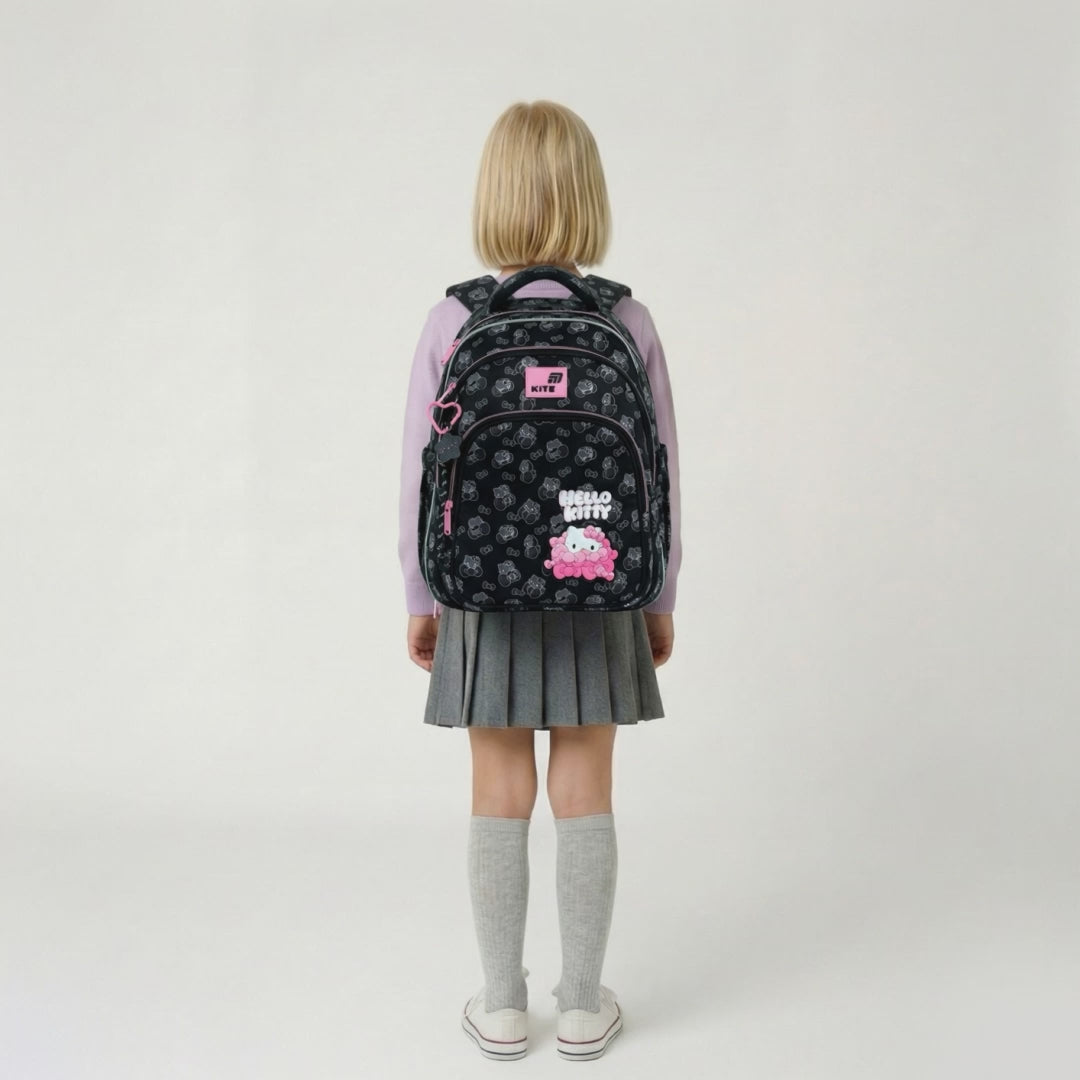 Rucsac școlar ortopedic Kite Hello Kitty negru pentru fete 9-12 ani