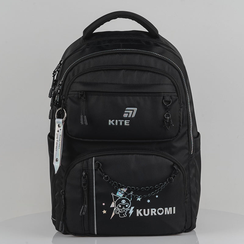 Rucsac școlar Kite Kuromi negru cu compartimente multiple, lanț și breloc