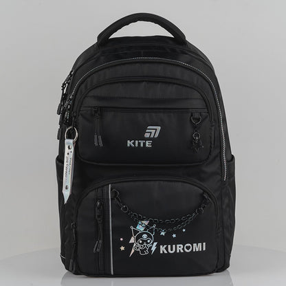 Rucsac școlar Kite Kuromi negru cu compartimente multiple, lanț și breloc
