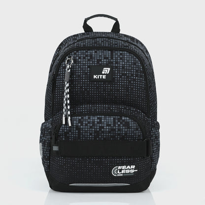 Rucsac școlar ortopedic Kite Fearless pentru băieți, negru, cu fund întărit