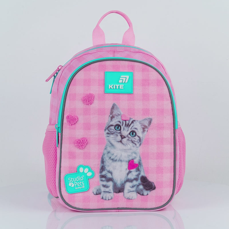 Rucsac preșcolar Kite Studio Pets pentru fete, roz deschis cu pisicuță