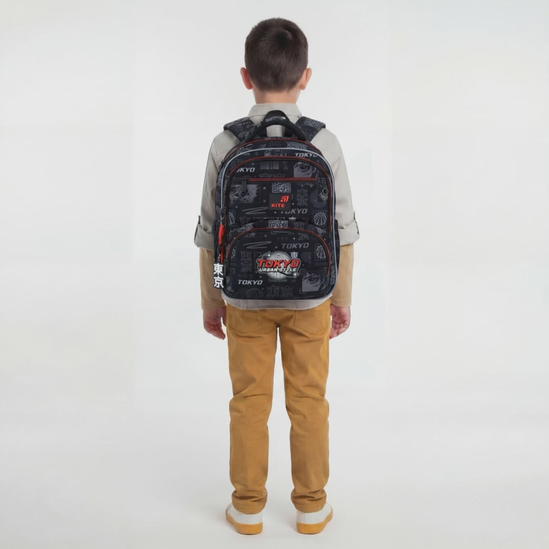 Rucsac școlar moale pentru băiat, cu spate ortopedic și insignă 3D Kite Tokyo