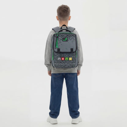 Rucsac școlar magnetic ortopedic Kite Pixel pentru băieți, clasele 1-6, gri