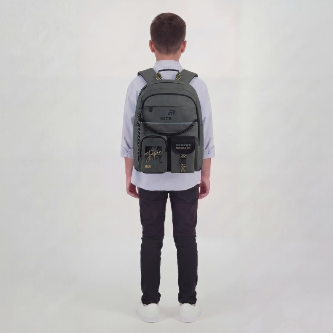 Rucsac ortopedic gri pentru băieți în stil kawaii Kite Tokyo Vibe