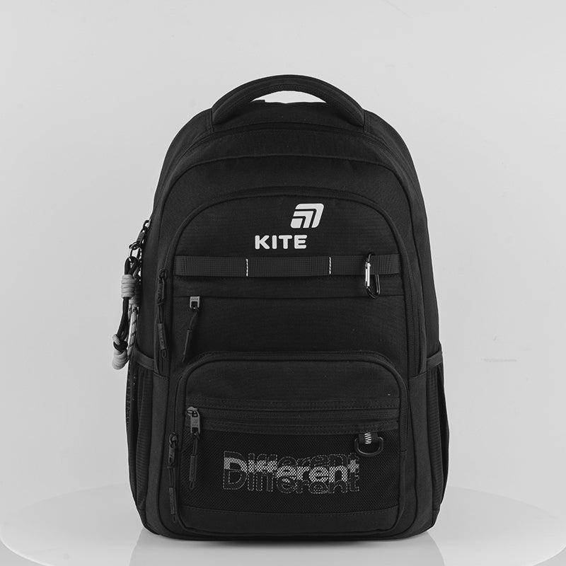 Rucsac școlar Kite Different, negru, spațios, pentru tineri, luminos