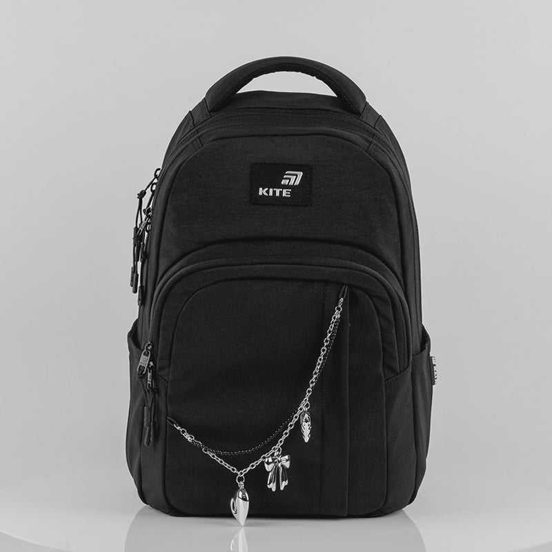 Rucsac școlar ușor, negru, pentru fete 9-12 ani, Kite Black&amp;Charm