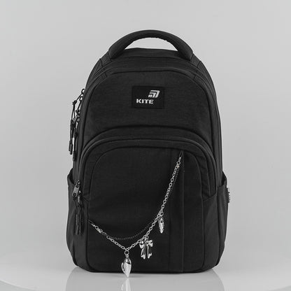 Rucsac școlar ușor, negru, pentru fete 9-12 ani, Kite Black&amp;Charm