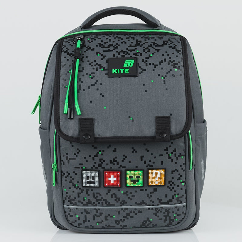 Rucsac școlar magnetic ortopedic Kite Pixel pentru băieți, clasele 1-6, gri